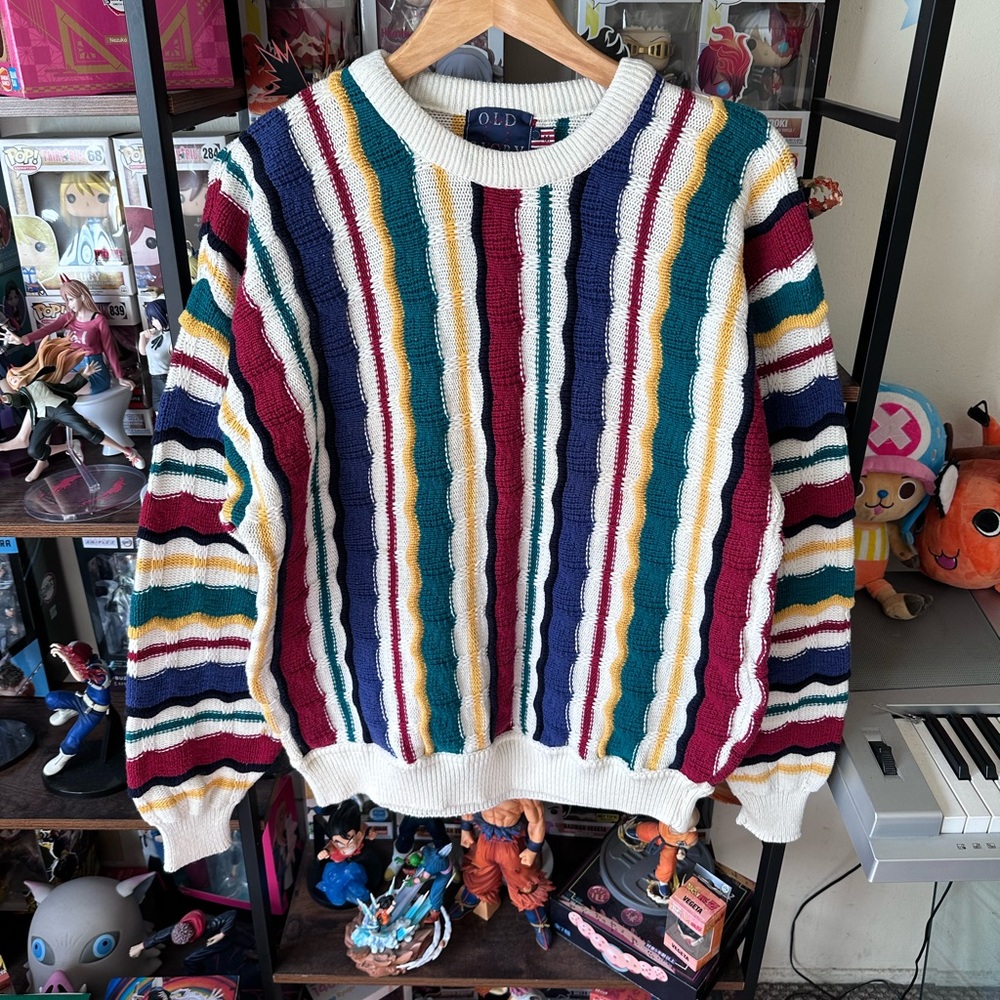 Vintage Old Glory Multicolor Striped Knit Sweater USA Men’s M Coogi Style